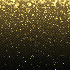 Gold glitter particles for the card, invitation. Lights effect isolated on transparent background. Graphic concept for your design.