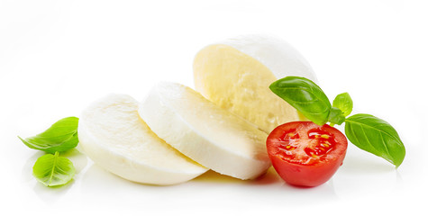 Mozzarella cheese on white background - obrazy, fototapety, plakaty