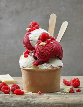 white chocolate and raspberry ice cream