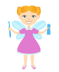 Tooth Fairy with toothbrush and toothpaste isolated on white background