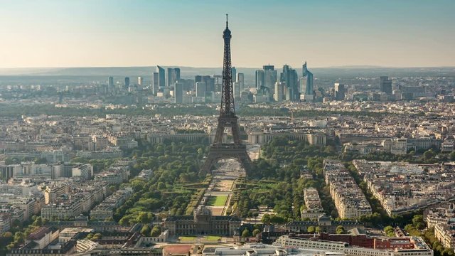 Paris city skyline.  Eiffel Tower and Champs De Mars. panoramic view.