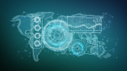 Technology interface isolated on a background 3d rendering