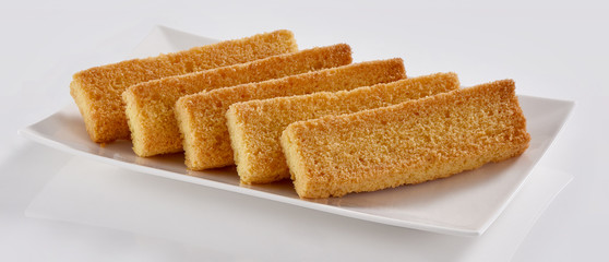Cake Rusk, Crunchy, crispy dry cake biscuit, also known as cake toast.  