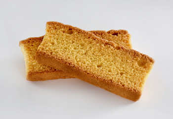 Cake Rusk, Crunchy, crispy dry cake biscuit, also known as cake toast.  