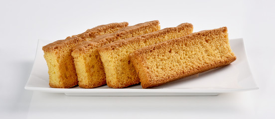 Cake Rusk, Crunchy, crispy dry cake biscuit, also known as cake toast.  