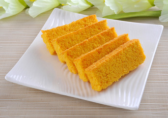 Cake Rusk, Crunchy, crispy dry cake biscuit, also known as cake toast.  
