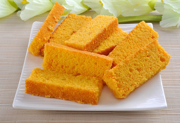 Cake Rusk, Crunchy, crispy dry cake biscuit, also known as cake toast.  