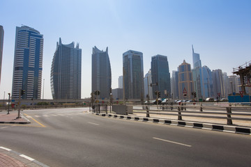 Fototapeta na wymiar empty street intersection in Dubai city, United Arab Emirates