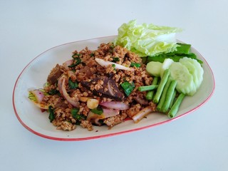 Thai​food​ spicy​ minced​ pork​ salad​
