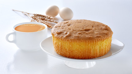 Plain sponge Cake, A  firm yet well-aerated sponge structure made with flour, baking soda, sugar, butter and eggs