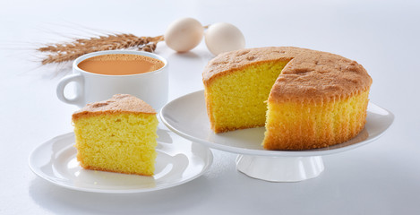 Plain sponge Cake, A  firm yet well-aerated sponge structure made with flour, baking soda, sugar, butter and eggs
