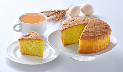 Plain sponge Cake, A  firm yet well-aerated sponge structure made with flour, baking soda, sugar, butter and eggs