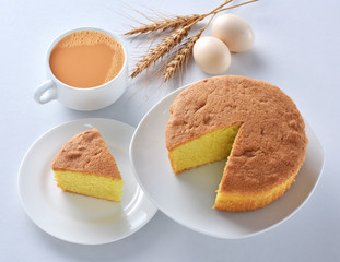 Plain sponge Cake, A  firm yet well-aerated sponge structure made with flour, baking soda, sugar, butter and eggs