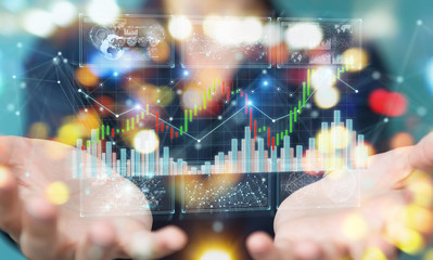 Businessman using 3D rendering stock exchange datas and charts