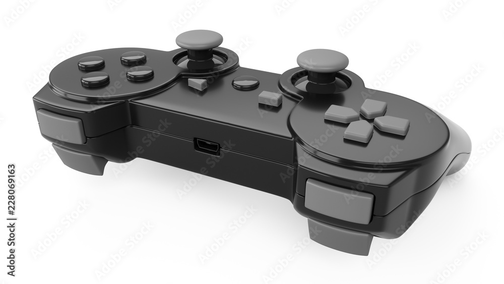 Poster 3d rendering video game controller on white background