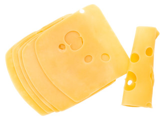 cheese slices isolated on white background, top view