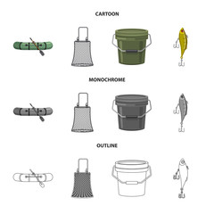 Vector design of fish and fishing symbol. Set of fish and equipment stock vector illustration.