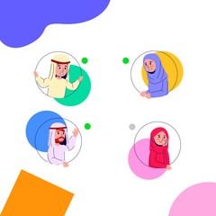 Group Chat, Arabian Young Teen on Round Hole Illustration Colorful Flat Vector 