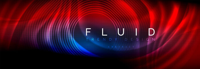 Neon glowing fluid wave lines, magic energy space light concept, abstract background wallpaper design