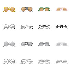 Vector illustration of glasses and sunglasses icon. Collection of glasses and accessory vector icon for stock.
