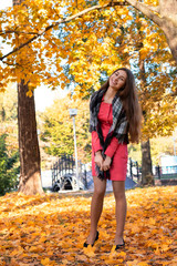 Young beautiful woman in autumn park.