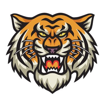 Angry Tiger Head Vector Logo Template Cartoon Mascot