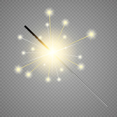 Bengal light effect. Magic light isolated effect for the background of the holiday and birthday. Festive Christmas light isolated on transparent background.