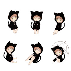 Cat hood cute cartoon charactor in actions