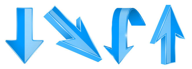Blue arrows set. 3d UP and DOWN web icons