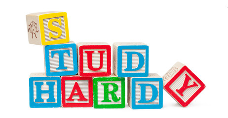 Wooden alphabet blocks isolated on white background