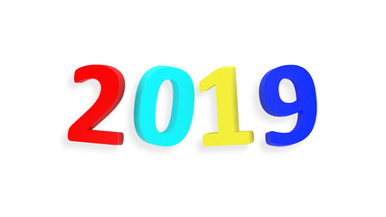 2019 3d sign. New Year. 2019 numbers isolated on white. Simple shapes. Year of Earth Pig. Winter holiday. Happy New Year. 3d illustration.