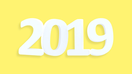 2019 3d sign. New Year. 2019 numbers isolated on white. Simple shapes. Year of Earth Pig. Winter holiday. Happy New Year. 3d illustration.