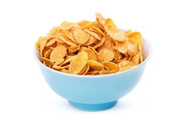 Corn flakes in a bowl isolated on white background