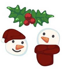 Christmas snowmen icon with mistletoe