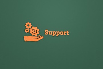 Text Support with orange 3D illustration and green background