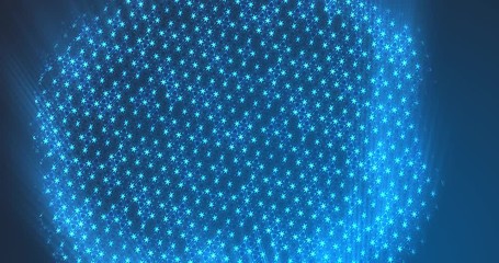 Abstract triangular particles on blue background