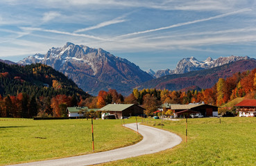 Autumn views of Berchtesgaden Alps from panoramatic alpine road Rossfeld, Oberau - Berchtesgaden, Germany