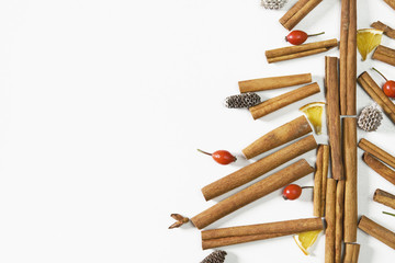 Beautiful Christmas Tree composition on white background. Flat lay, top view