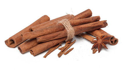 Cinnamon sticks isolated on white background