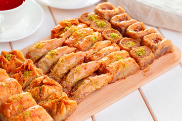Traditional Baklava on Wooden Table