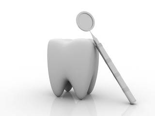 3d rendering Dental set, mirror with tooth, concept care 