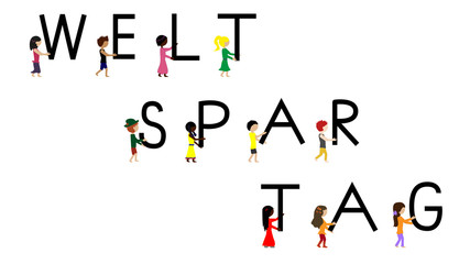 Kinder tragen Schriftzug Weltspartag