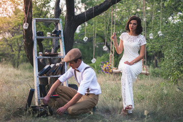 Young Couple Have Got Their Marriage In Rustic Style In Apple Orchard