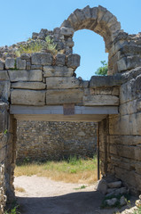 The ruins of the ancient city. Russia, the Republic of Crimea, the city of Sevastopol. 11.06.2018: The ruins of the ancient and medieval city of Chersonese Tauride