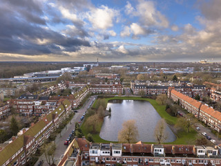 Fototapeta premium Aerial view pond in dutch city
