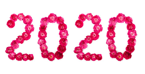 Inscription 2020 from fresh pink and red roses.
Happy New Year.