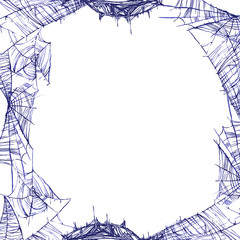 Square frame from spider web. Hand drawn watercolor illustration template