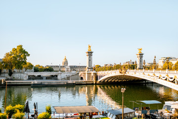 Alexandre bridge on Seine river during the morning light in Paris