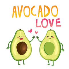 Cute cartoon avocado love couple characters