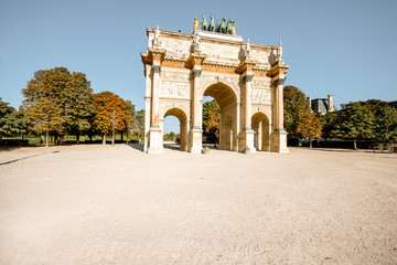 Triumphal arch at Tuileries gardens during the morning light in Paris